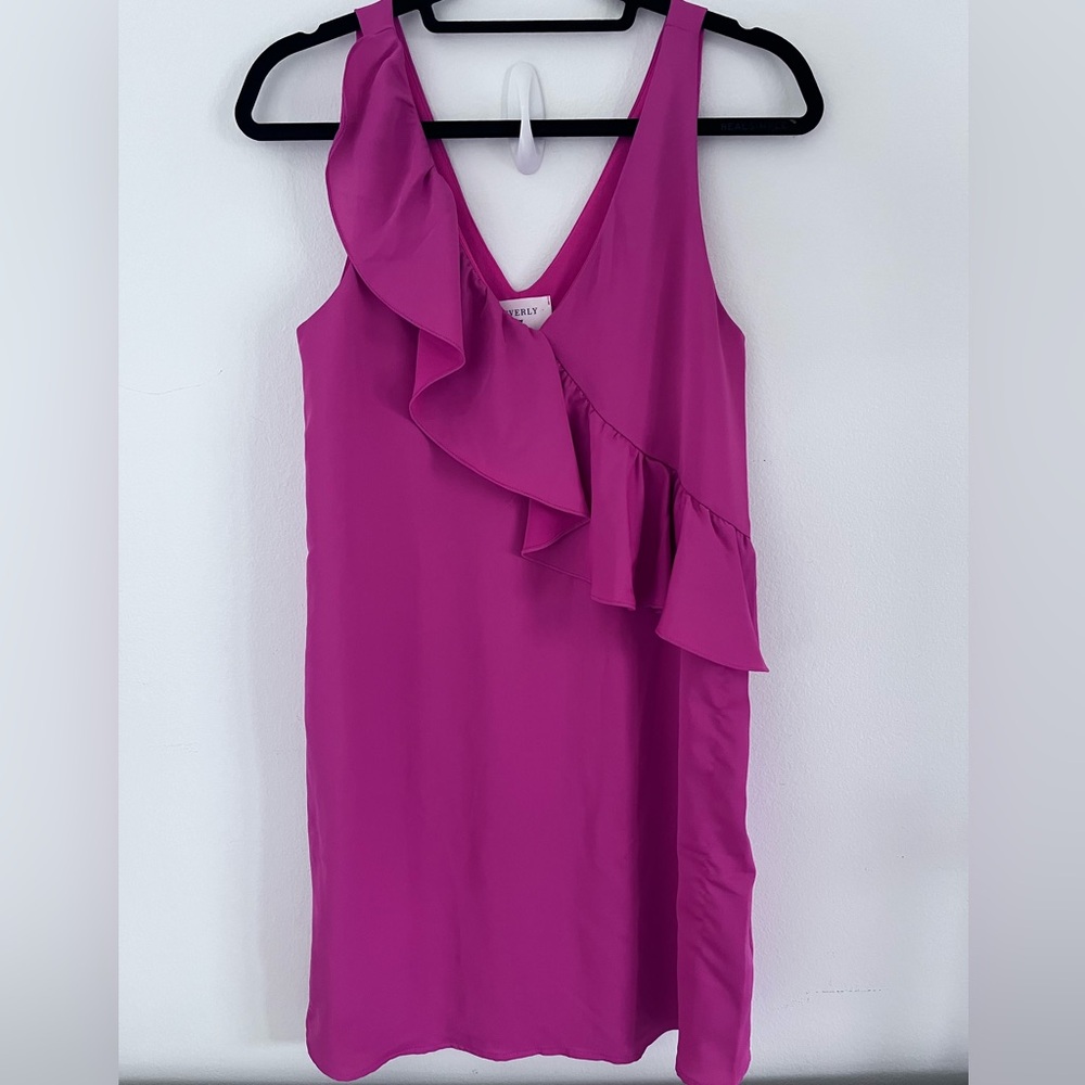 Everly Dress Slip Style Tank Top Pink  with Ruffle Mini Skirt Lined Women’s M